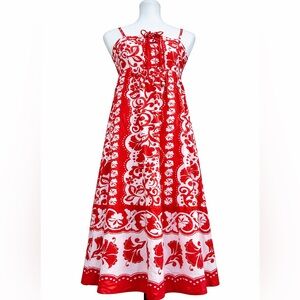 Japna Red White Floral Hawaiian Boho Maxi Dress Linen Blend NWT Small
